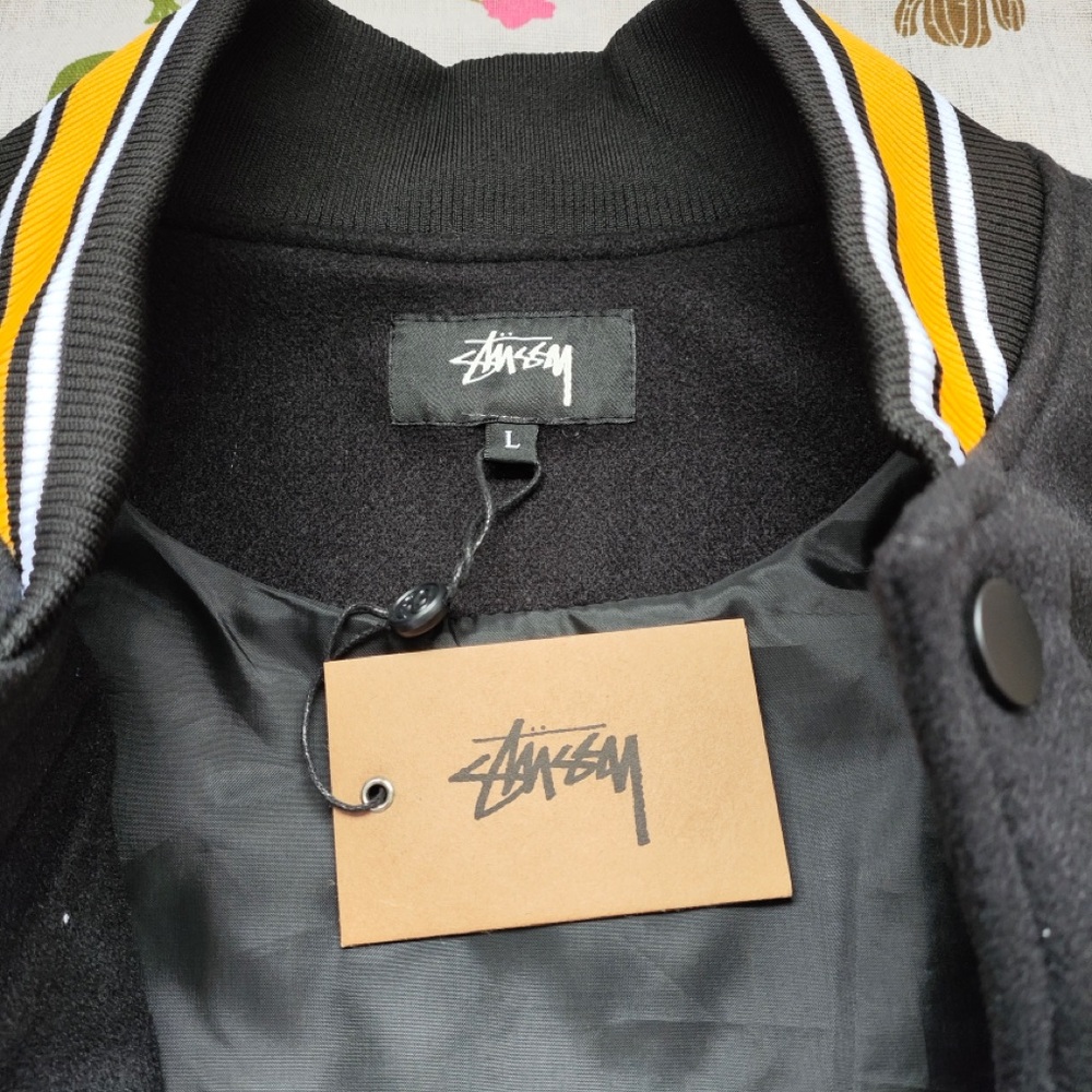 Stussy Black, White & Yellow Varsity Jacket with 30 Patch - Picture 2 of 8